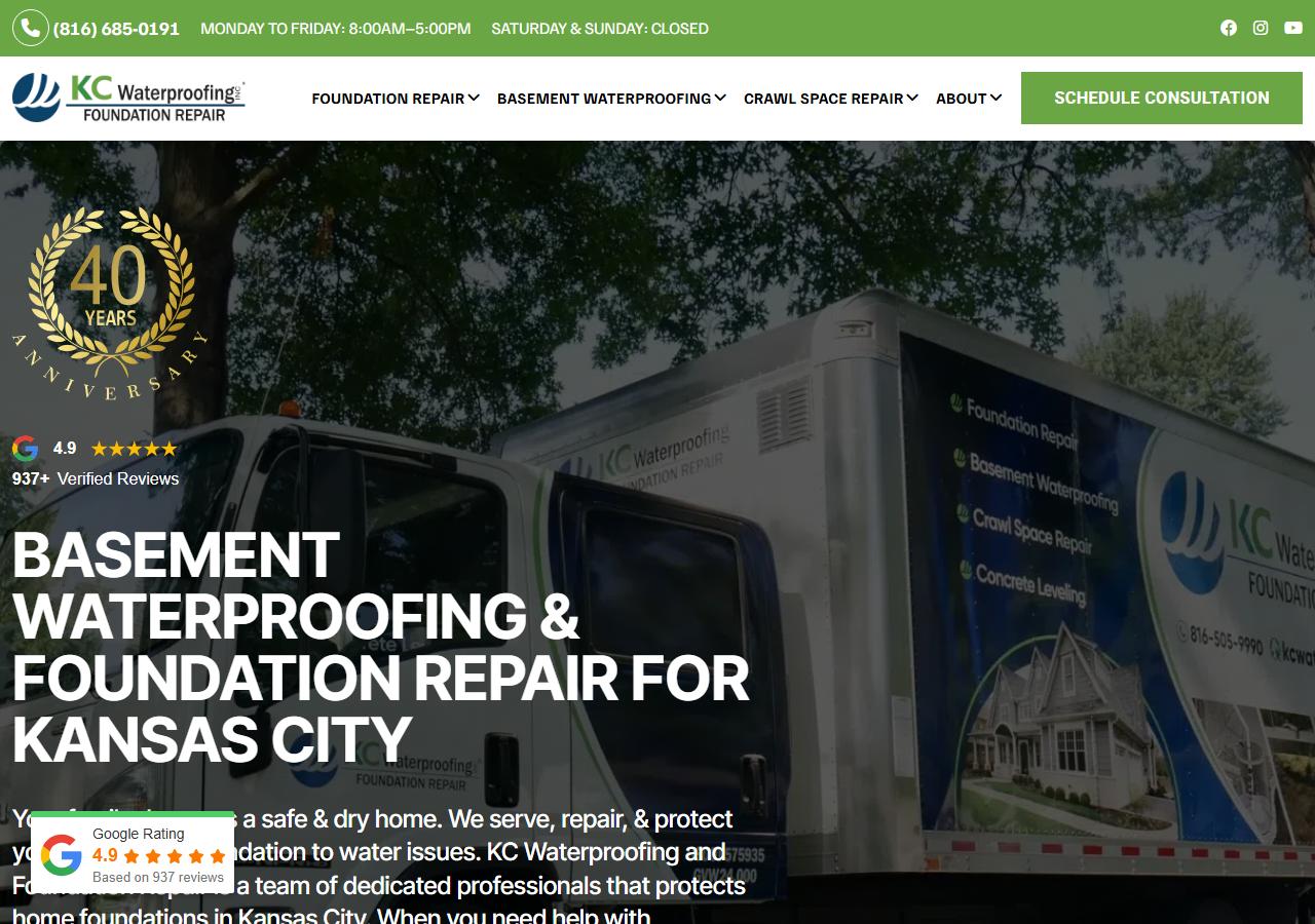 KC Waterproofing & Foundation Repair website homepage